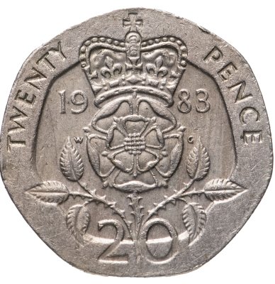 купить Великобритания 20 пенсов (pence) 1983 молодая королева