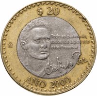 купить Мексика 20 песо (pesos) 2000 Смена тысячелетия - Октавио Пас