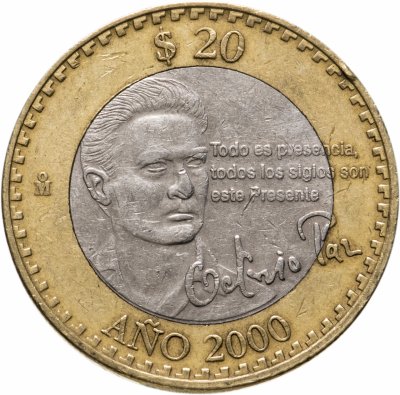 купить Мексика 20 песо (pesos) 2000 Смена тысячелетия - Октавио Пас