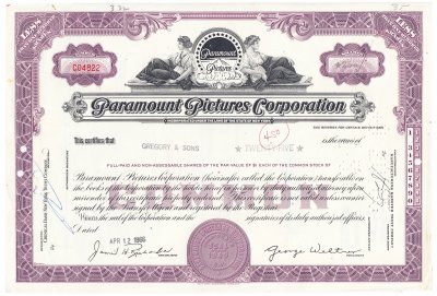 купить Акция США Paramount Pictures Corporation ( state of New York), 1965-1966 г.