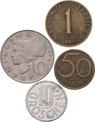 купить Австрия набор из 4 монет 10, 50 грошей и 1, 10 шиллингов 1961-1988