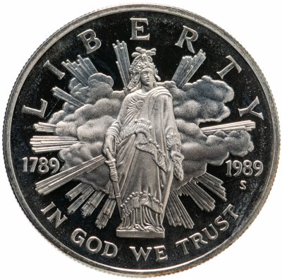 купить США 1 доллар (dollar) 1989 Proof "200 лет Конгрессу США (Congress)" Знак монетного двора "S" - Сан-Франциско, в подарочной коробке с сертификатом