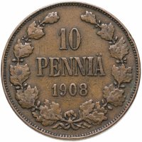 Купить 10 пенни (pennia) 1908, монета для Финляндии