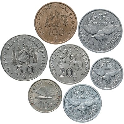 купить Новая Каледония набор из 7 монет: 1, 2, 5, 10, 20, 50 и 100 франков 1972-2020