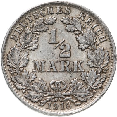 купить Германия 1/2 марки 1916 "D" знак монетного двора: "D" - Мюнхен