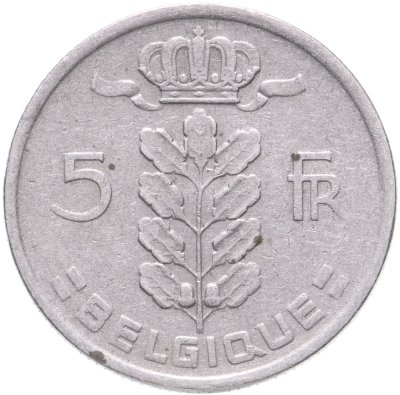 купить Бельгия 5 франков (franc) 1950 (Надпись на французском - 'BELGIQUE')