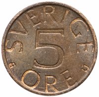 Купить Швеция 5 эре (ore) 1976-1981, случайная дата