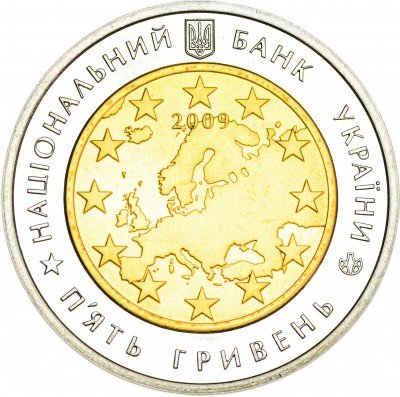 купить Украина 5 гривен 2009 60 лет Совету Европы