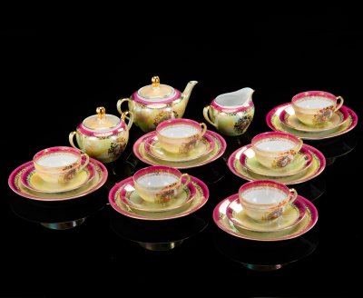 купить Сервиз чайный "Мадонна" на 6 персон (21 предмет), фарфор, люстр, деколь, золочение, Fortuna Eisenberg, ГДР, 1970-1980 гг.