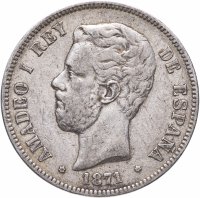 купить Испания 5 песет (pesetas) 1871