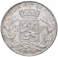 Купить Бельгия 5 франков (francs) 1870