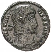 купить Римская Империя, Констанций II, 324–361 гг, фракция фоллиса (реверс: две Виктории стоят, между ними пальмовая ветвь)