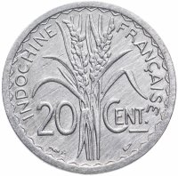 Купить Французский Индокитай 20 сантимов (centimes) 1945 Знак монетного двора: "B" - Бомон-ле-Роже