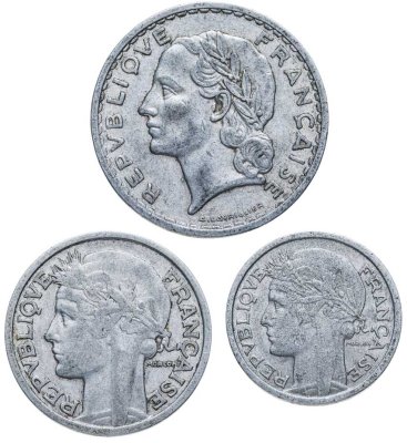 купить Франция 5 2 1 франк, 1947-1958 набор из 3-х монет