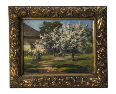 купить Картина "Двое в саду", Прокофьев Алексей Матвеевич (1859-1925 гг.), бумага, картон, масло, в раме, Российская империя, 1900-1920 гг.