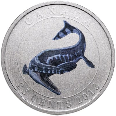 купить Канада 25 центов 2013 "Доисторические создания Канады - Тилозавр" в футляре, с сертификатом