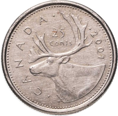купить Канада 25 центов (cents) 2001 P, Отметка монетного двора: "P" Оттава