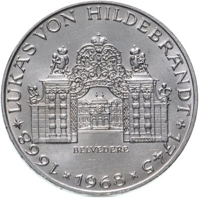 купить Австрия 25 шиллингов (shillings) 1968 300 лет со дня рождения Иоганна Лукаса фон Хильдебрандта
