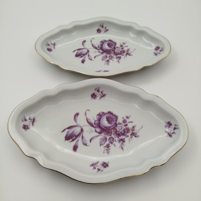 купить Набор из двух миниатюрных блюд овальной формы с цветочным декором, фарфор, деколь, золочение, Bohemia (Neurohlau), Чехословакия, 1970-1980 гг.