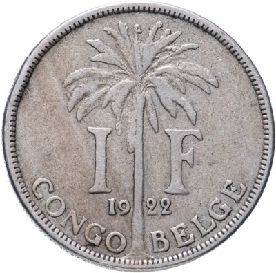 купить Бельгийское Конго 1 франк (franc) 1922 Надпись на французском - 'ALBERT ROI DES BELGES'