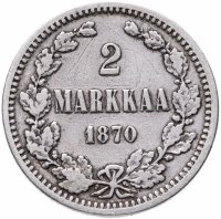 купить 2 марки (markkaa) 1870 S, монета для Финляндии
