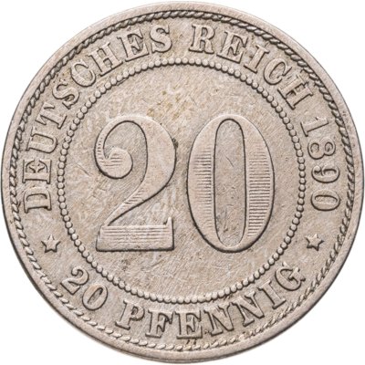 купить Германия 20 пфеннигов (pfennig) 1890 A знак монетного двора: "A" - Берлин