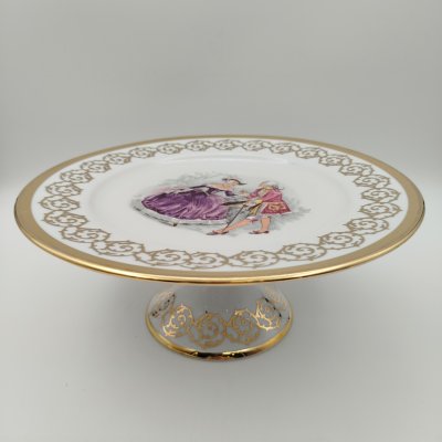 купить Тортница на высокой ножке "Галантная сцена", Gloria Bavaria, фарфор, деколь, золочение, Германия, 1980-1990 гг.