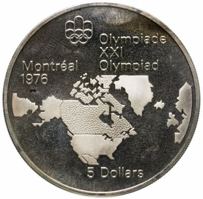 купить Канада 5 долларов (dollars) 1973 "XXI летние Олимпийские Игры, Монреаль 1976 - Карта Канады"