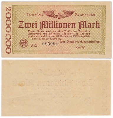 купить Германия 2000000 марок 1923 год ж.д. Берлин