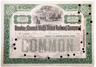 купить Акция США Omaha and Council Bluffs Street Railway Company, 1910 г.