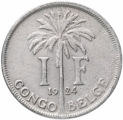 купить :Бельгийское Конго 1 франк (franc) 1924 Надпись на французском - 'ALBERT ROI DES BELGES'
