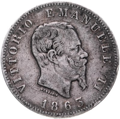 купить Италия 1 лира 1863 Щит на реверсе "T"