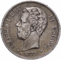 купить Испания 5 песет (pesetas) 1871