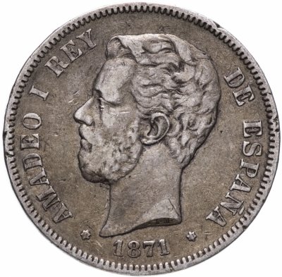 купить Испания 5 песет (pesetas) 1871
