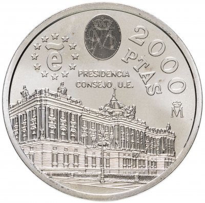 купить Испания 2000 песет (pesetas) 1995 Председательство Испании в Европейском Союзе