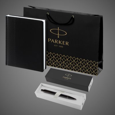 купить Подарочный набор Parker: черный ежедневник и черная шариковая ручка Parker IM Black Edition, цвет чернил синий, Лаки и смолы: лак, латунь, 2026 г.