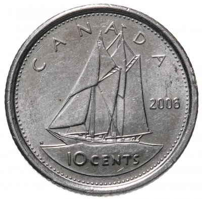 купить Канада 10 центов (cents) 2006, пожилая королева, знак монетного двора: "Кленовый лист" - Оттава