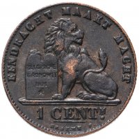 Купить Бельгия 1 сантим (centime) 1907 Надпись на французском - 'DES BELGES'