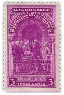 купить США 3 цента 1939 "Вашингтон принимает присягу, Федеральное здание, Нью-Йорк"