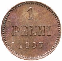 Купить 1 пенни (penny) 1907, монета для Финляндии