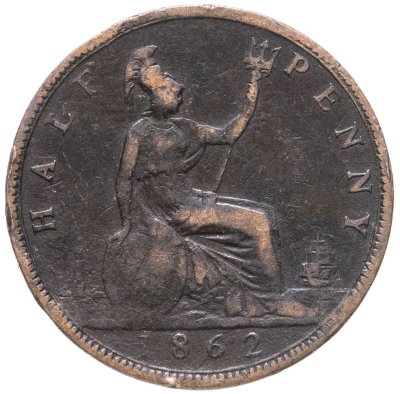 купить Великобритания 1/2 пенни (penny) 1862