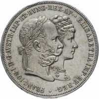 Купить Австрия 2 гульдена - 2 флорина 1879 "Серебряная свадьба Франца-Иосифа и Елизаветы Баварской"