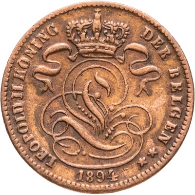 купить Бельгия 1 сантим (centime) 1894 Надпись на голландском - 'DER BELGEN'