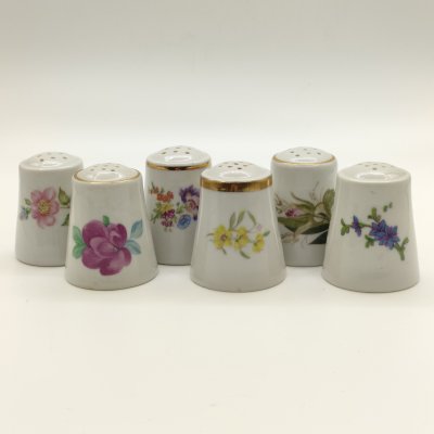 купить Набор из 6-ти солонок/перечниц с цветочным декором (в подборе), фарфор, деколь, золочение, СССР, 1970-1990 гг.