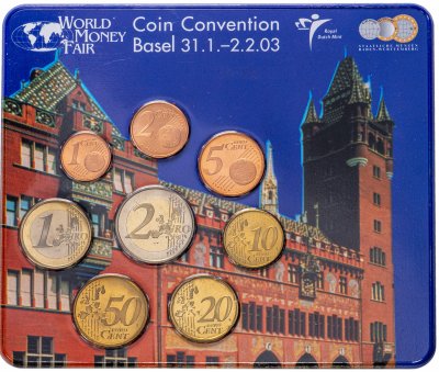купить Нидерланды 2003 официальный годовой набор евро из 8 монет "Выставка World money fair" в блистере