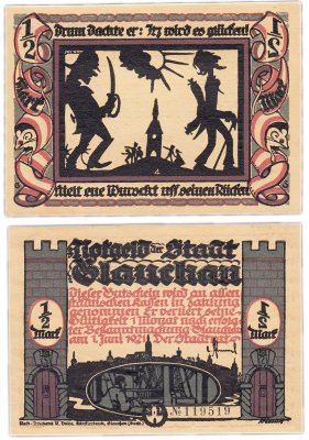 купить Германия (Саксония: Глаухау) 1/2 марки 1921 "Милитаризм" (436.3/B1/4)
