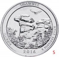 Купить США 1/4 доллара (25 центов, квотер) 2016 S — "Национальный лес Шоуни" (31-й парк)