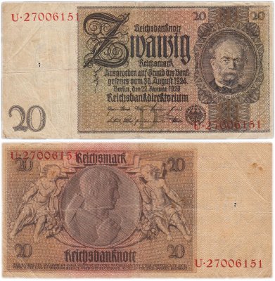 купить Германия 20 рейхсмарок 1933 (Pick 181)