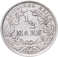 купить Германия 1/2 марки 1915 "А"