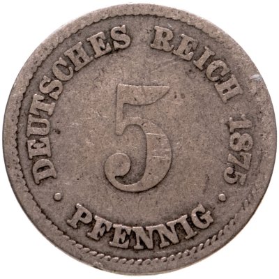 купить Германия 5 пфеннигов 1875 A знак монетного двора: "A" - Берлин
